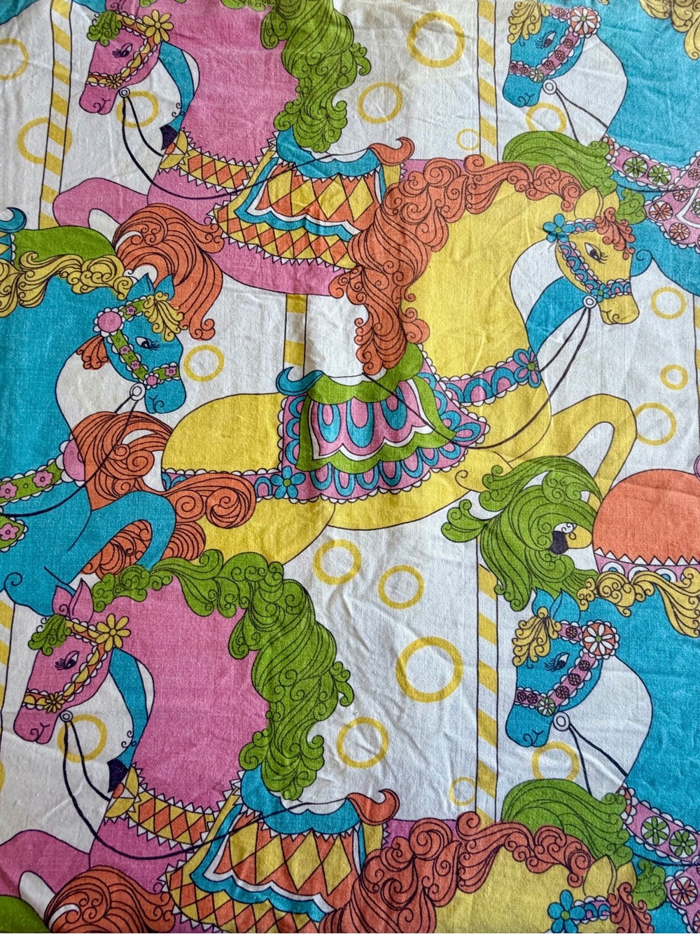 Colorful Carousel Horses Cotton Blanket